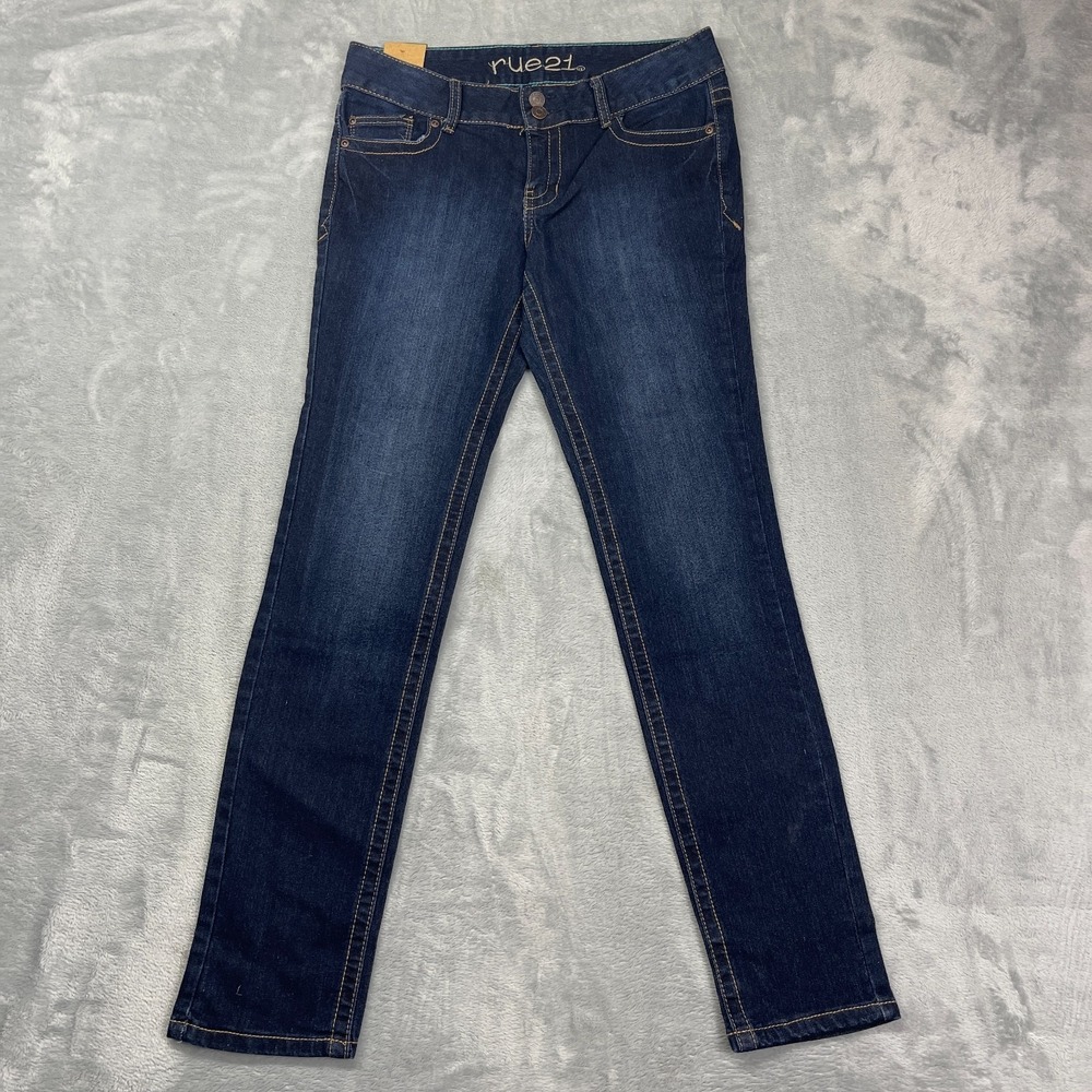 NWT rue21 Jeans Womens 5/6 (31x30) Blue Denim‎ Double Stitch Mid Rise Skinny Leg
